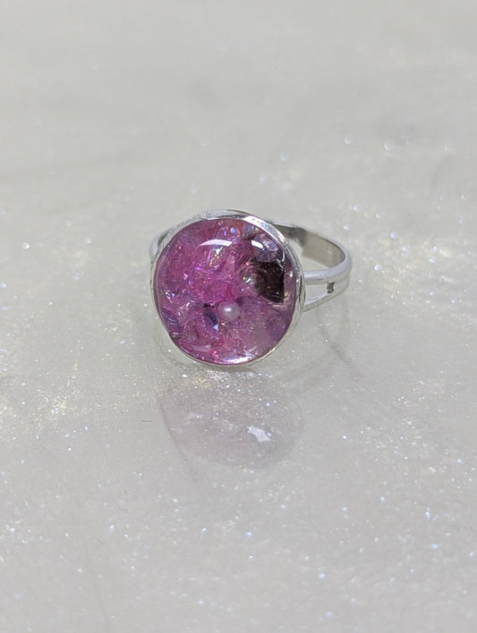 Pink Stones with Pearl Resin Ring