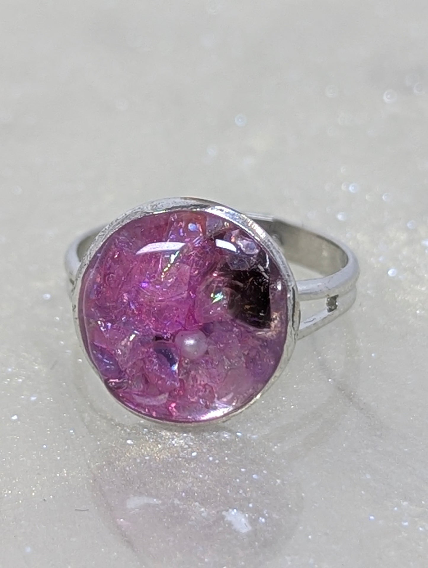 Pink Stones with Pearl Resin Ring