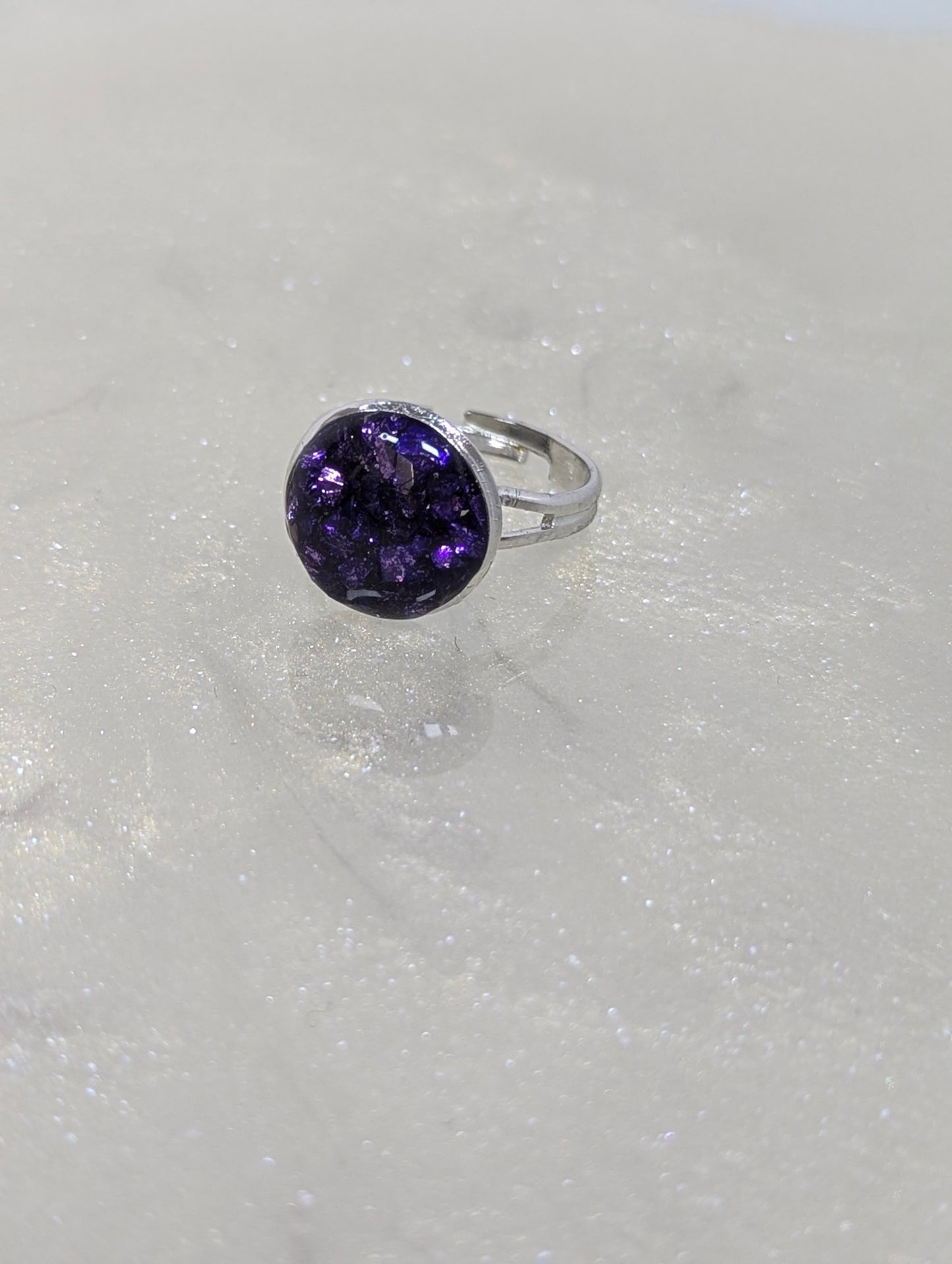 Purple Stones Ring with Silver Base