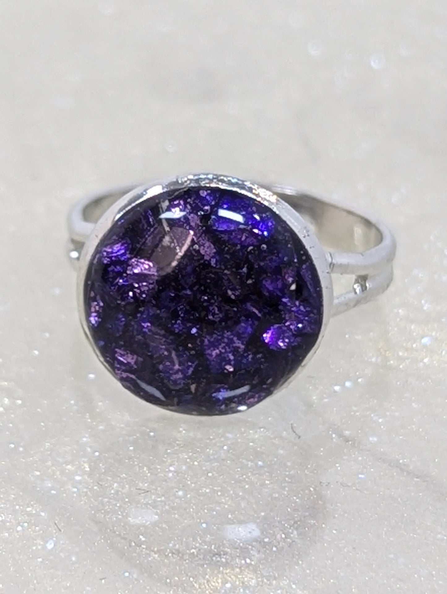 Purple Stones Ring with Silver Base