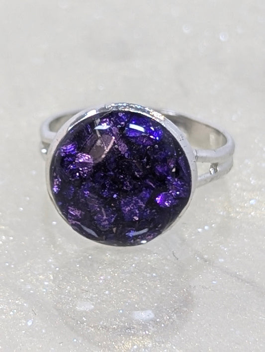 Purple Stones Ring with Silver Base