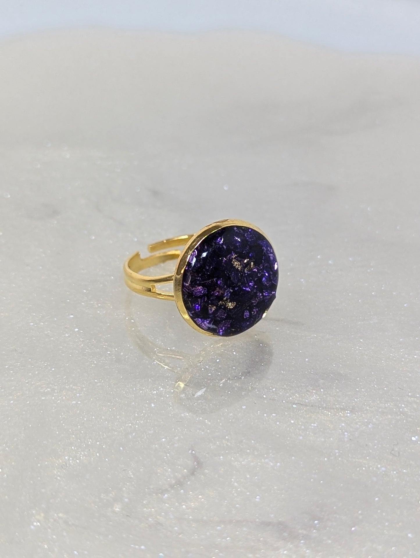 Purple Stones Ring with Gold Base