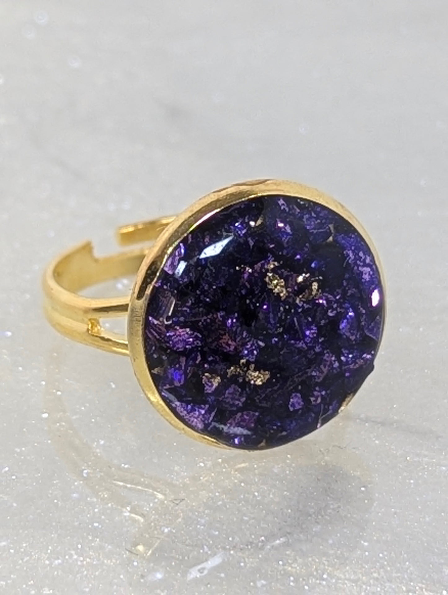 Purple Stones Ring with Gold Base