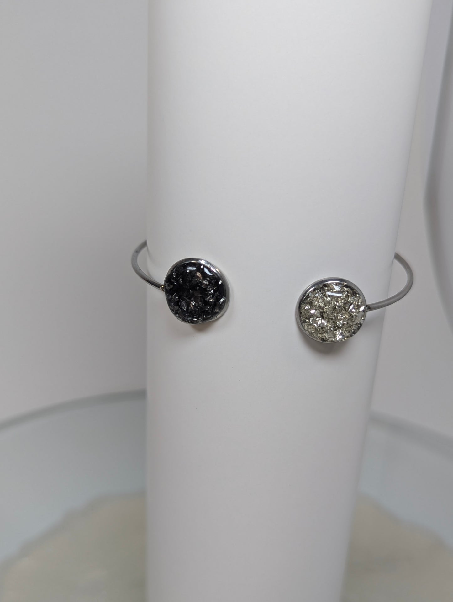 Black and Silver Stone Resin Bangle