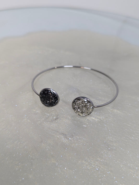 Black and Silver Stone Resin Bangle