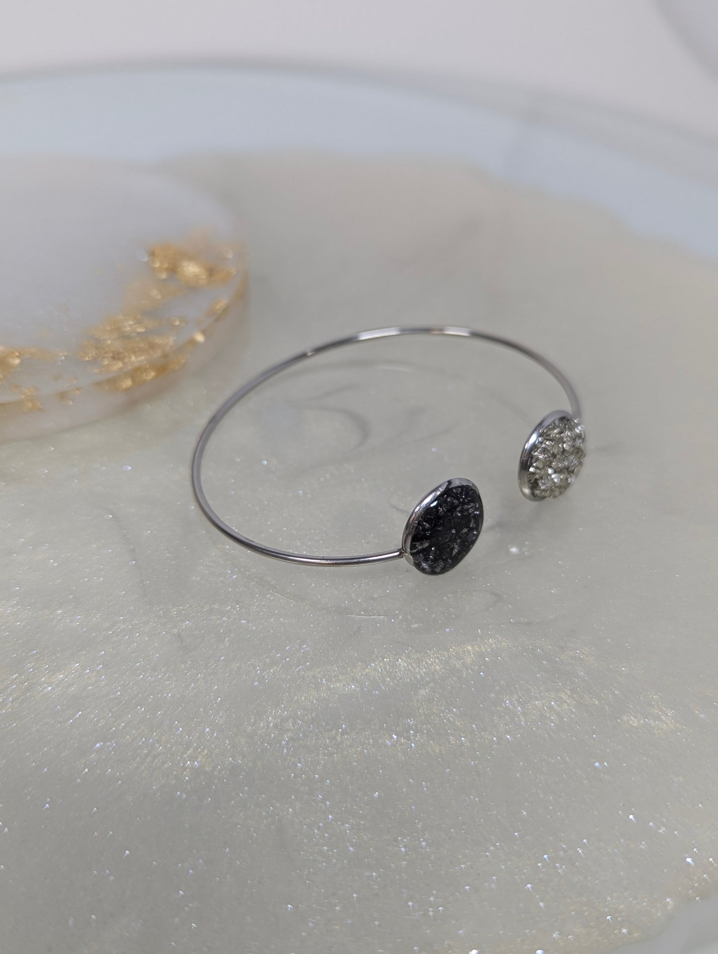 Black and Silver Stone Resin Bangle