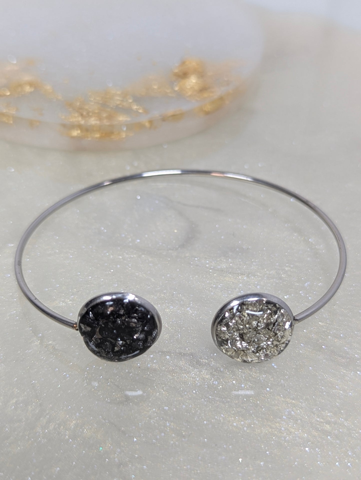 Black and Silver Stone Resin Bangle