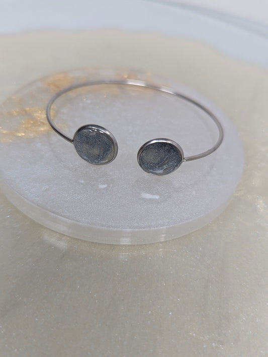 Pearl White and Gray Marble Resin Bangle