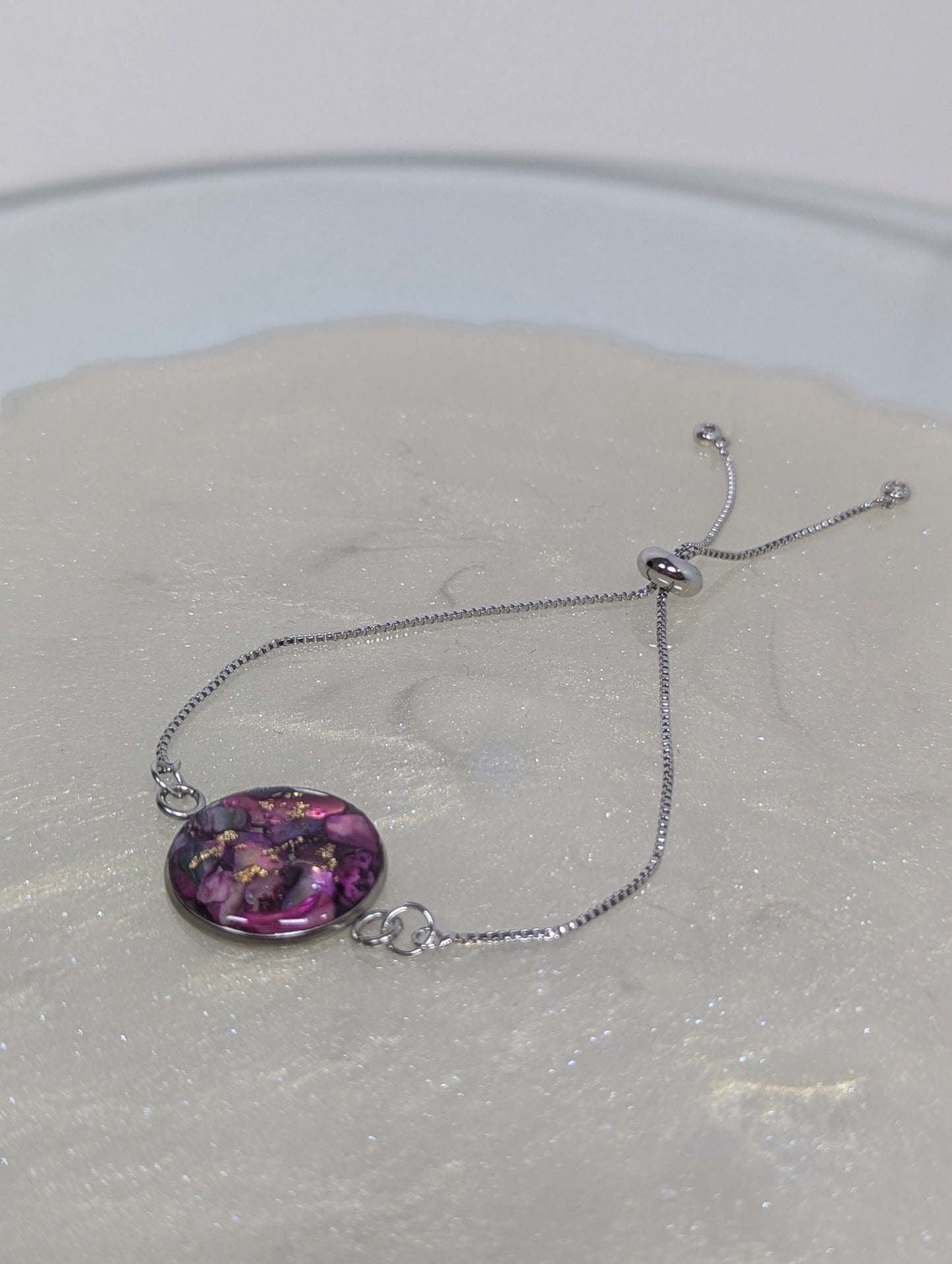 Pink Purple Stones With Gold Flakes Bracelet