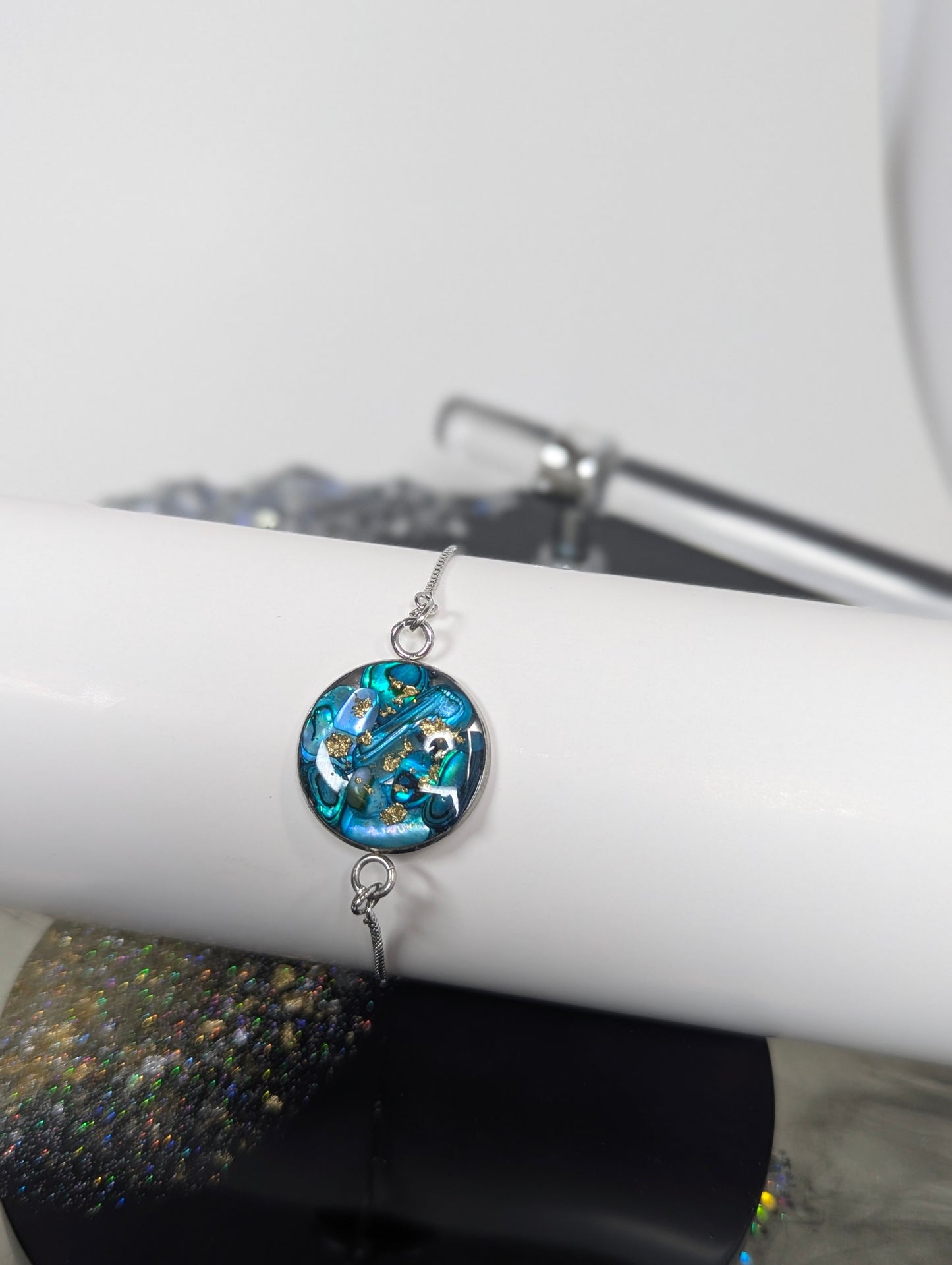 Turquoise Stones With Gold Flakes Bracelet