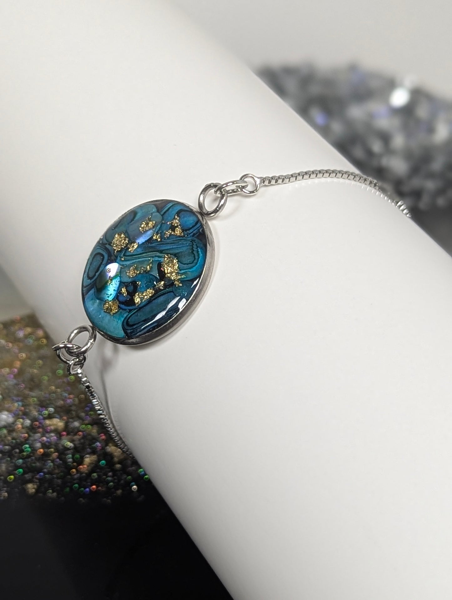 Turquoise Stones With Gold Flakes Bracelet