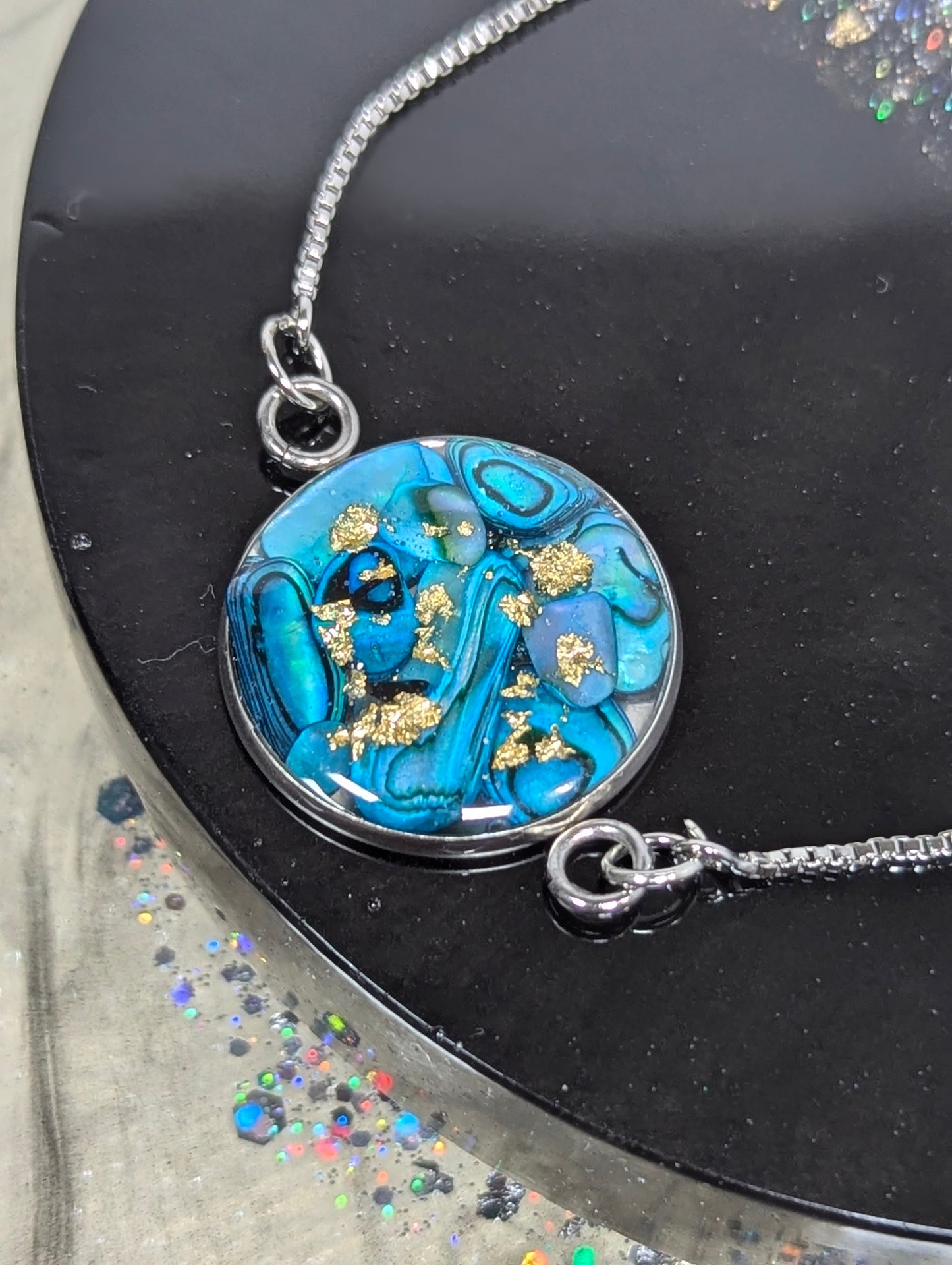 Turquoise Stones With Gold Flakes Bracelet