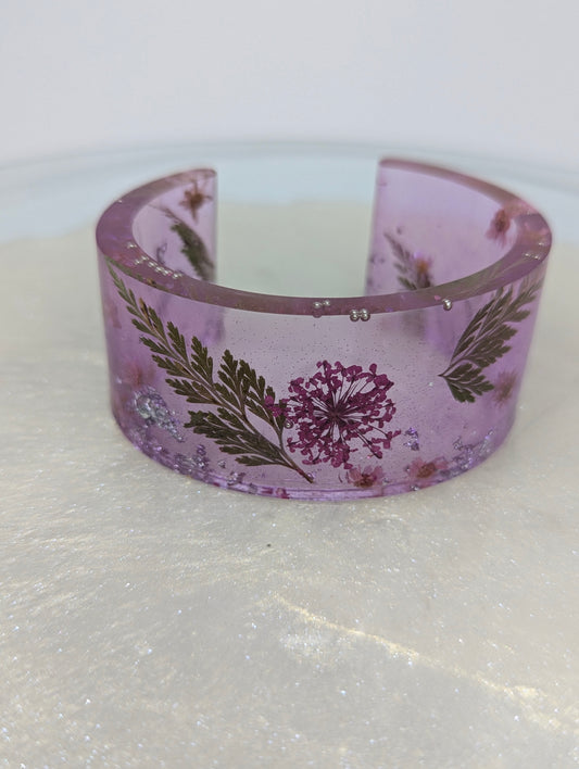 Lavender Resin Bangle with Dried Flowers and Leaves 