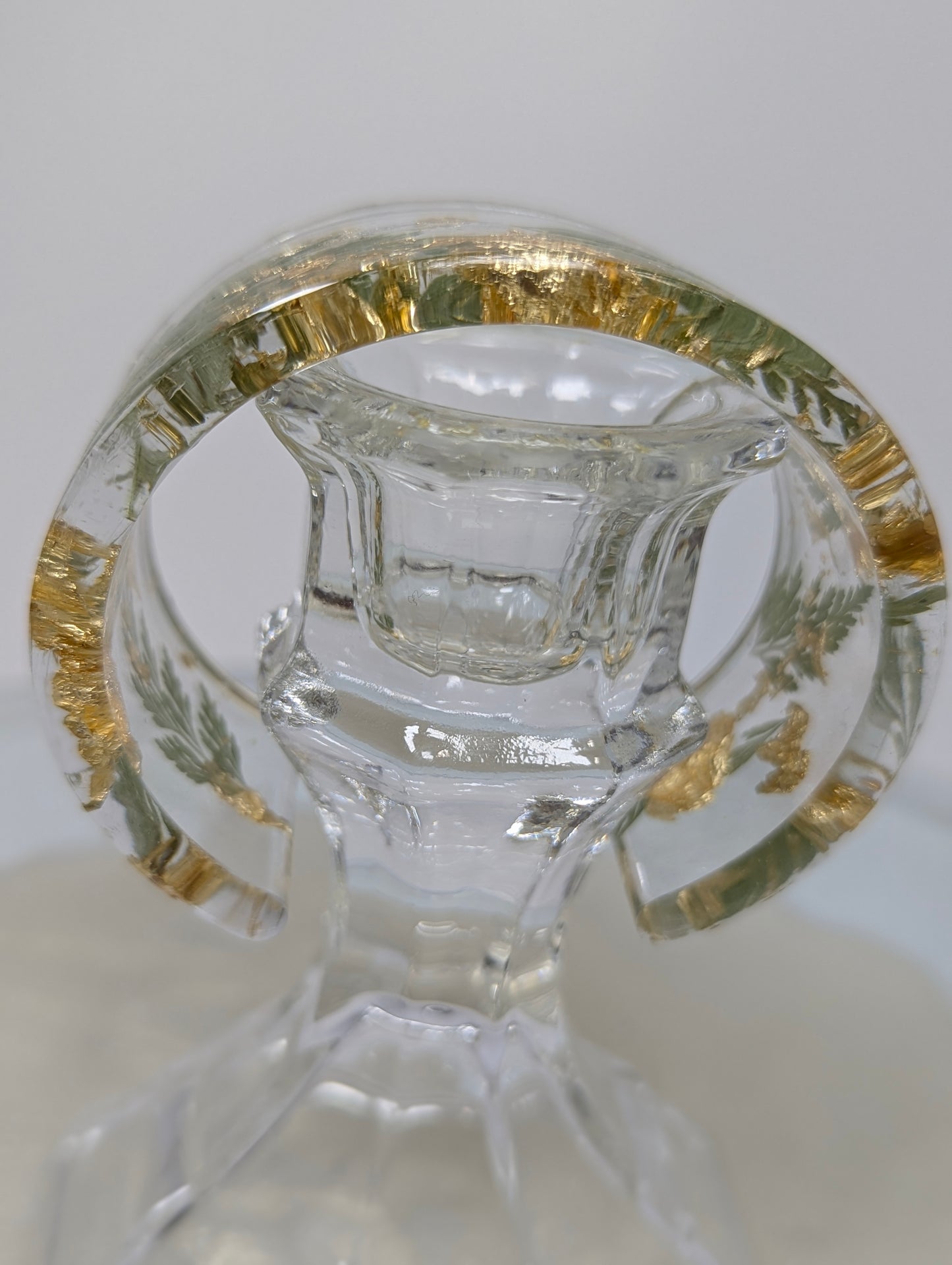 Wide Resin Bangle with Dry Leaves and Gold Flakes