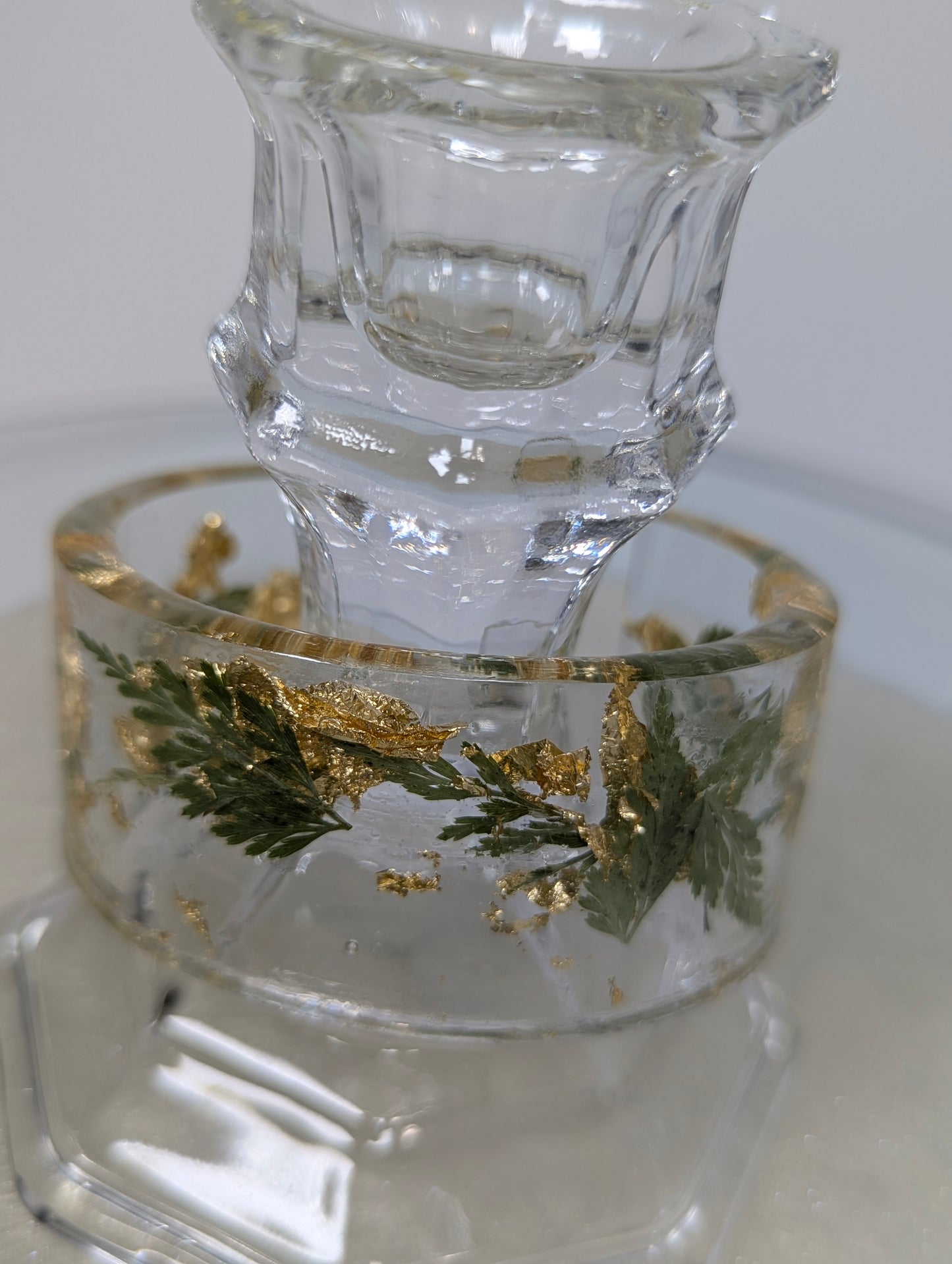 Wide Resin Bangle with Dry Leaves and Gold Flakes