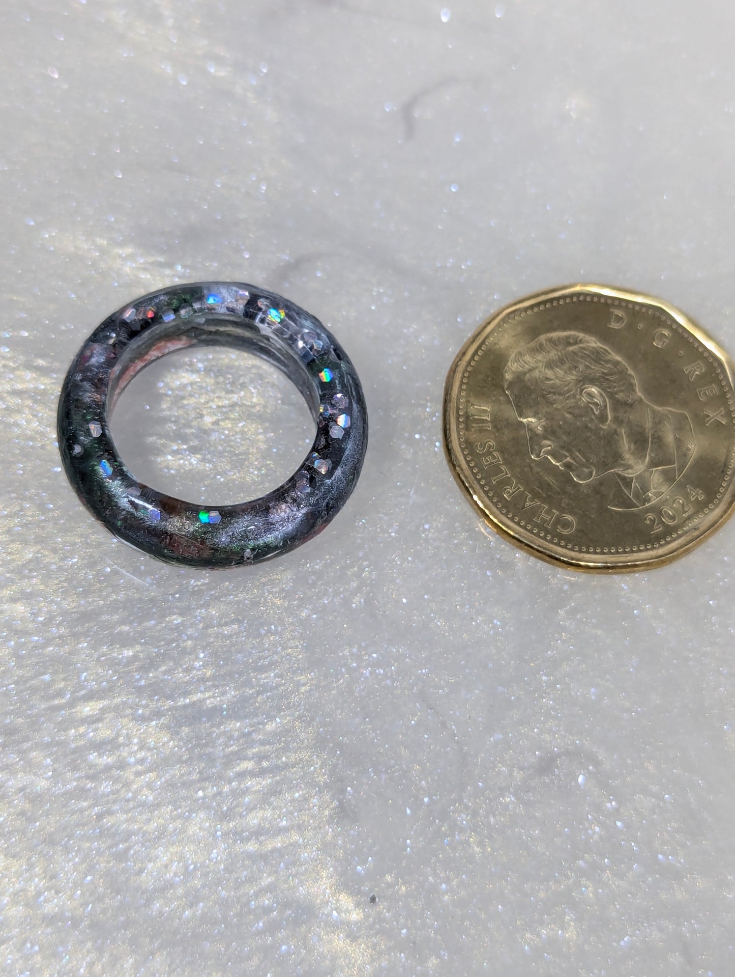 Dark Green and Silver Glittery Resin Band