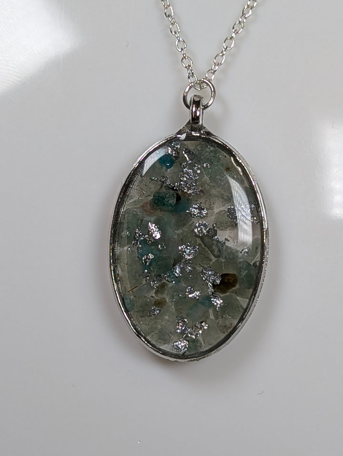 Green Aventurine Stone with Silver Flakes Necklace