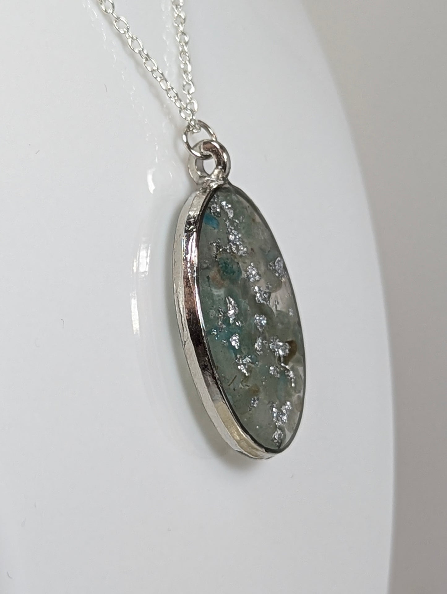 Green Aventurine Stone with Silver Flakes Necklace