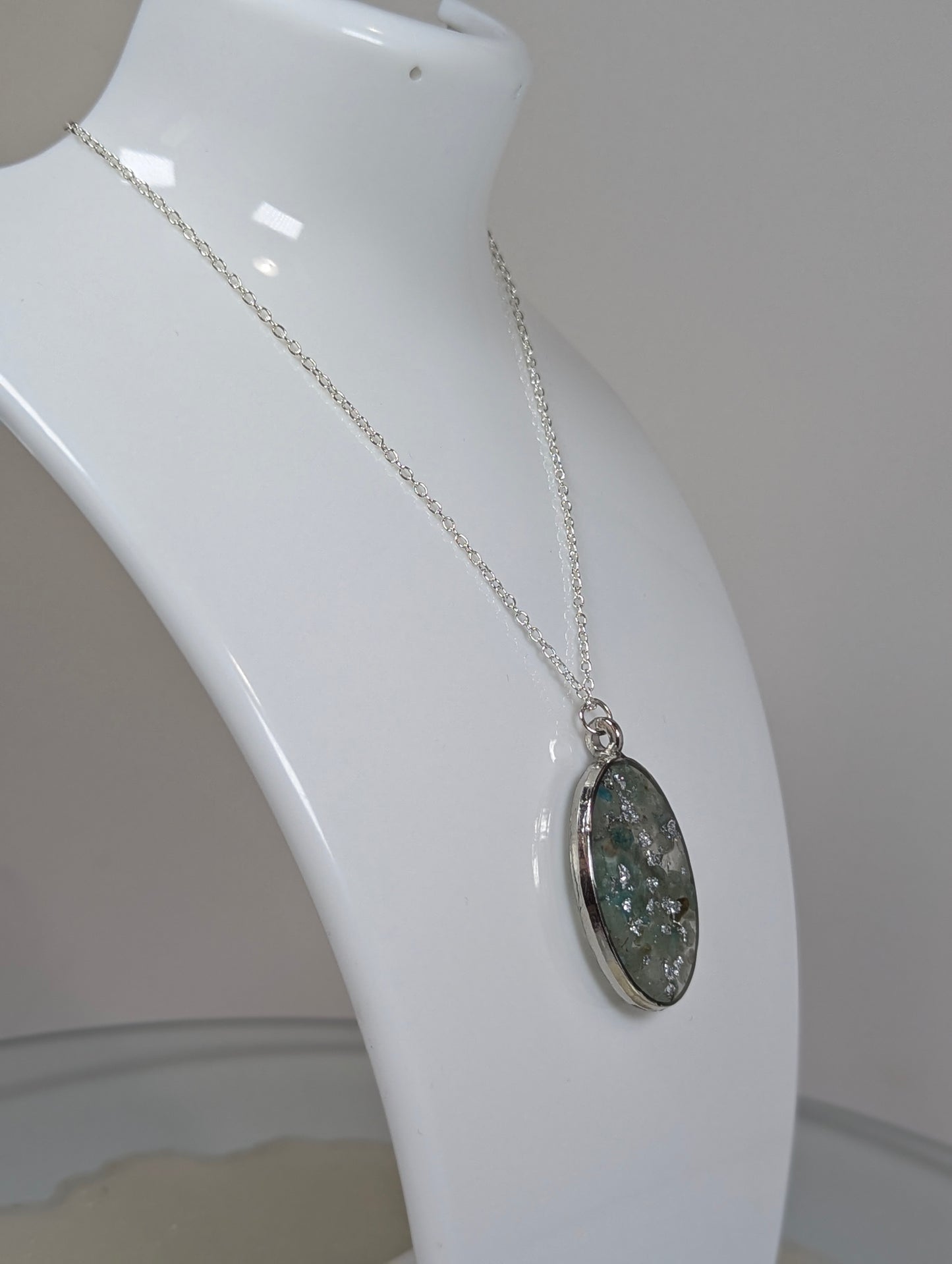 Green Aventurine Stone with Silver Flakes Necklace