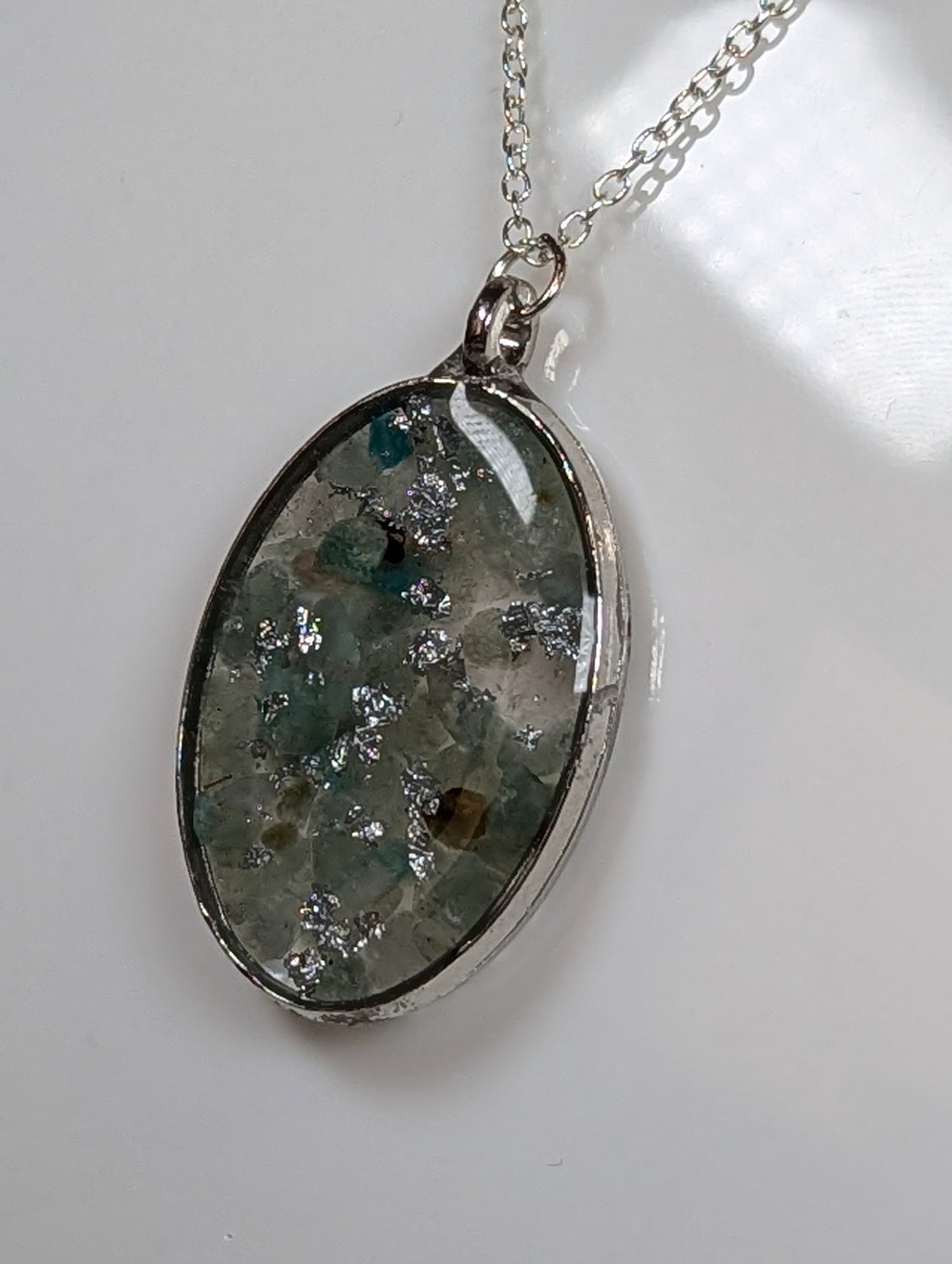 Green Aventurine Stone with Silver Flakes Necklace