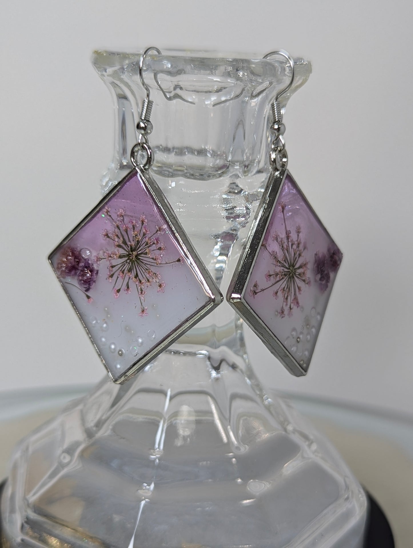 Lavender with White Color Resin Earrings