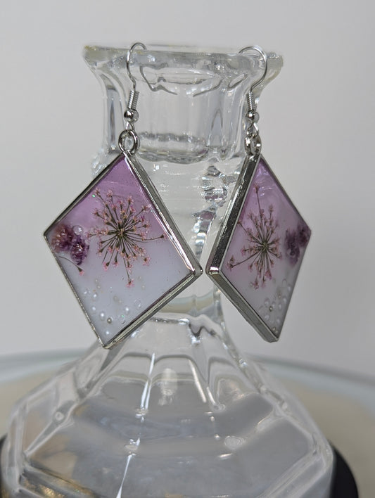 Lavender with White Color Resin Earrings