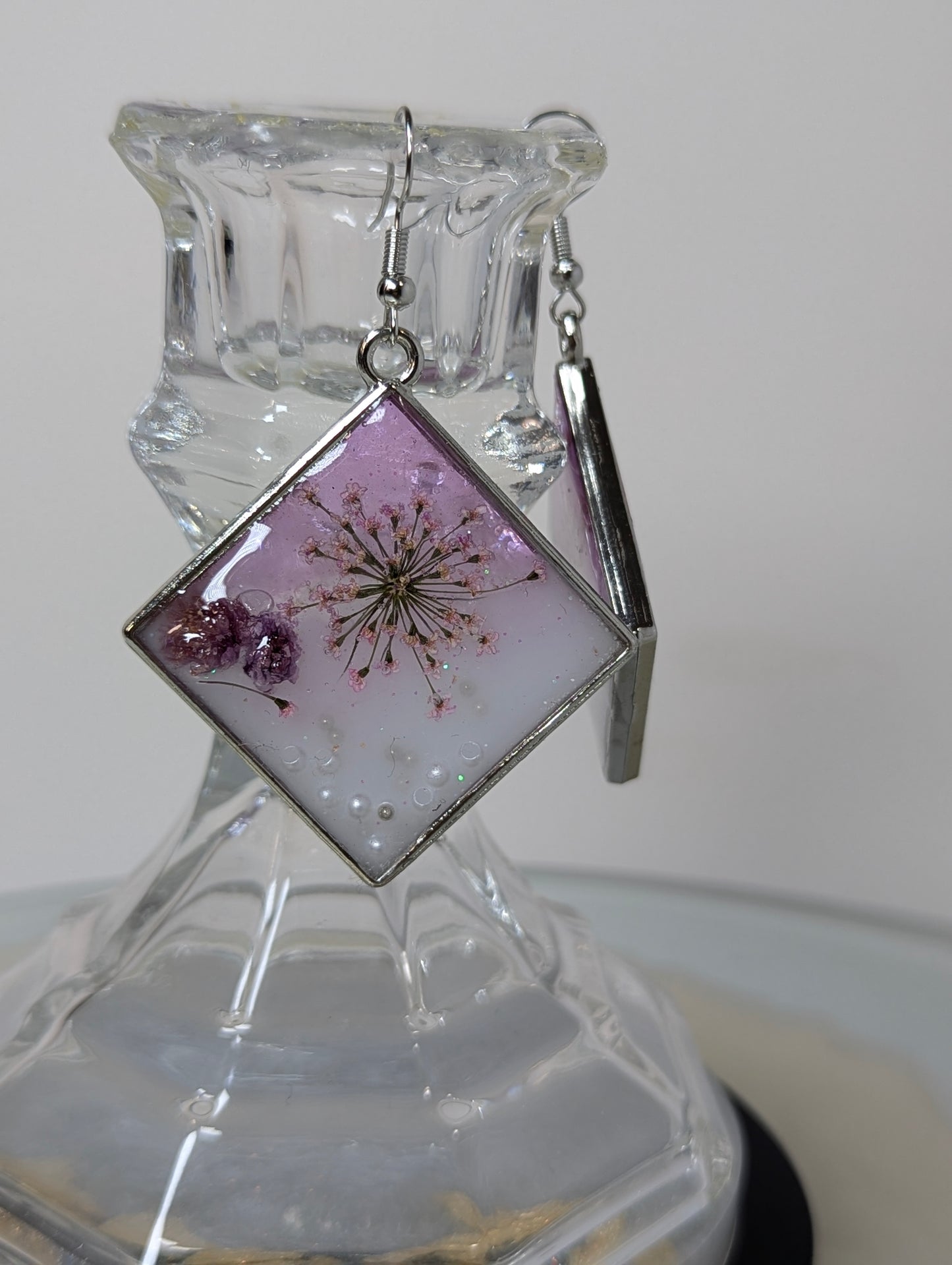 Lavender with White Color Resin Earrings