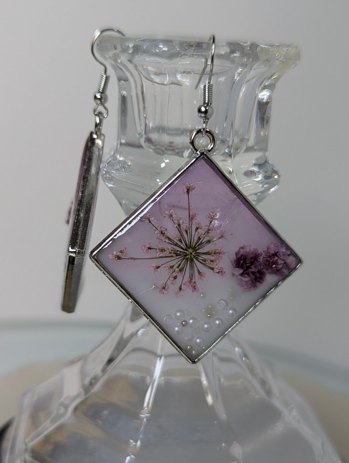 Lavender with White Color Resin Earrings