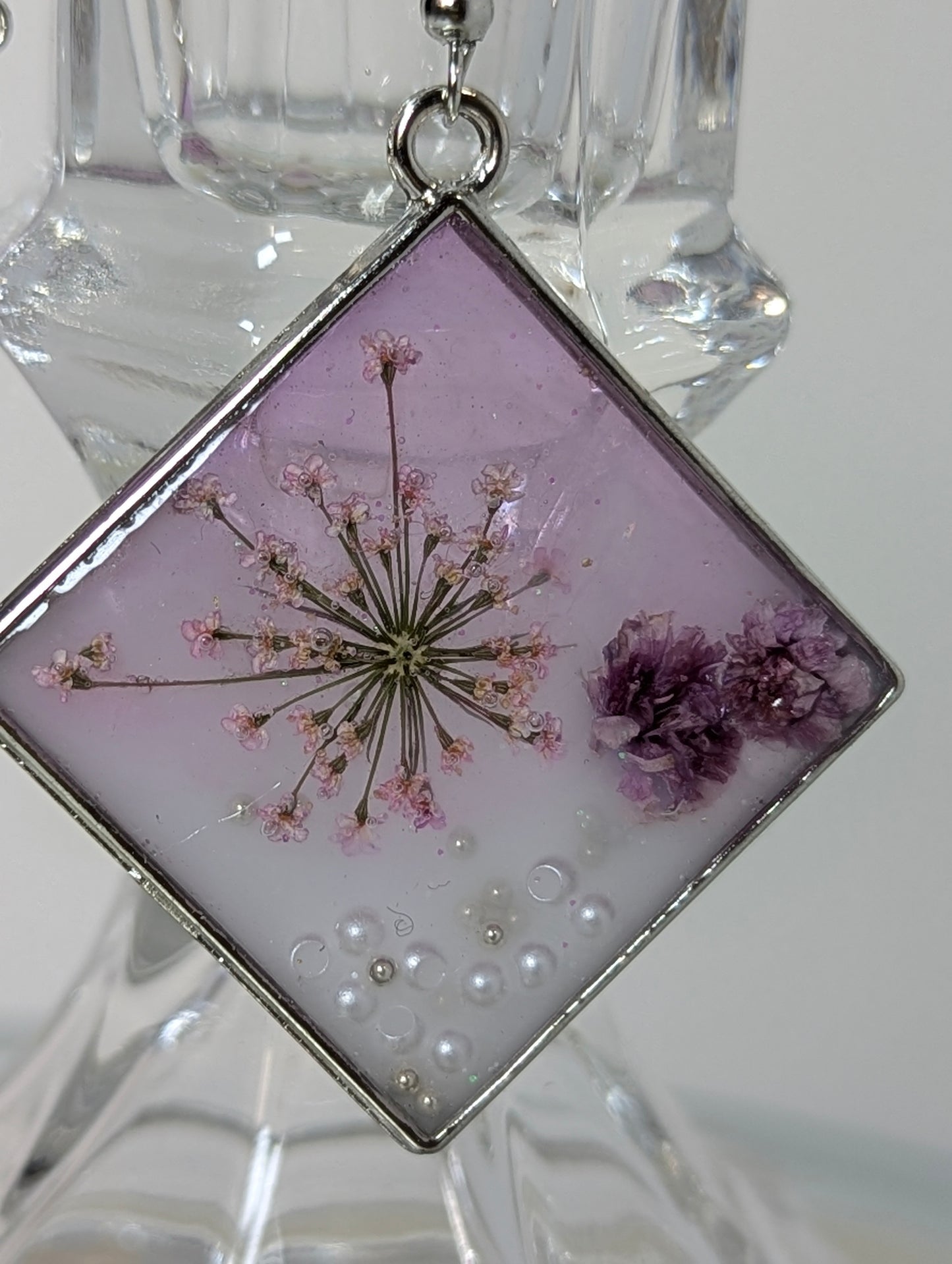 Lavender with White Color Resin Earrings