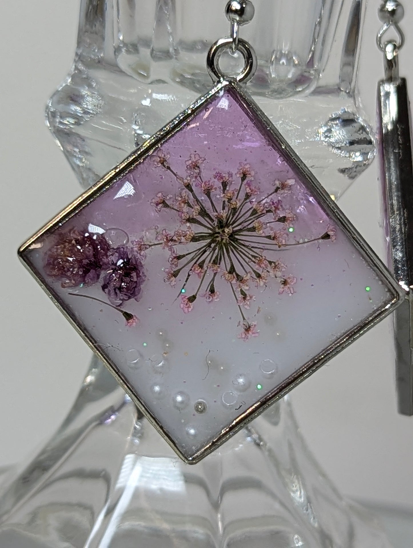 Lavender with White Color Resin Earrings
