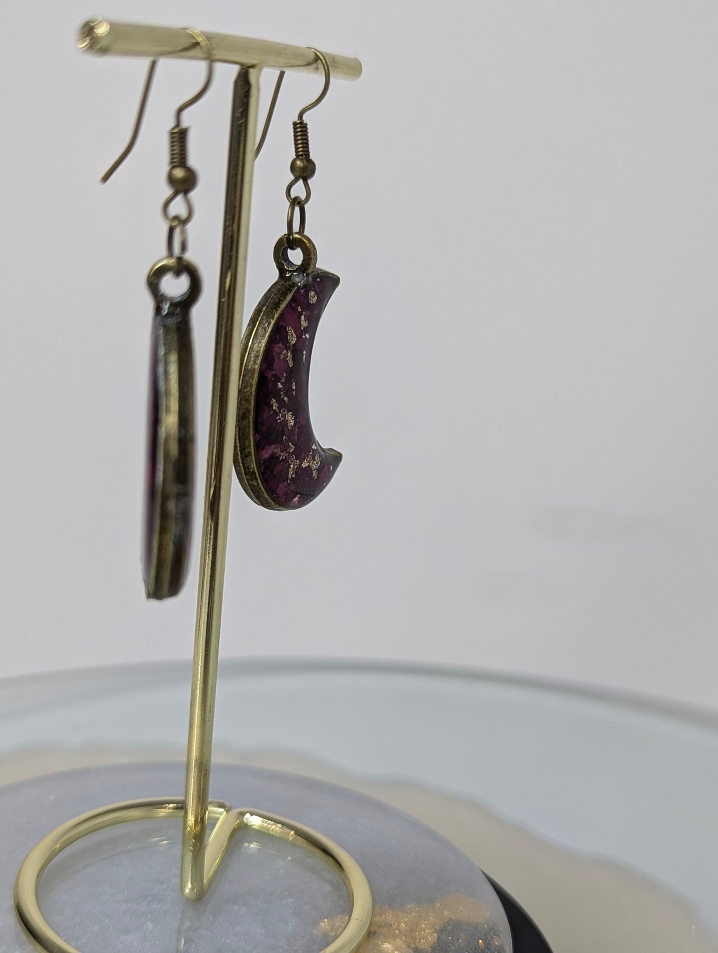 Rose Petal with Gold Flakes Moon-Shaped Earrings