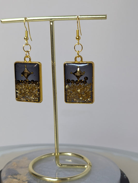 Gold Stones Resin Earrings -- Black