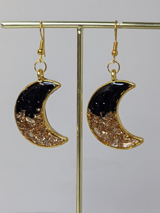 Black and Gold Stones Resin Earrings