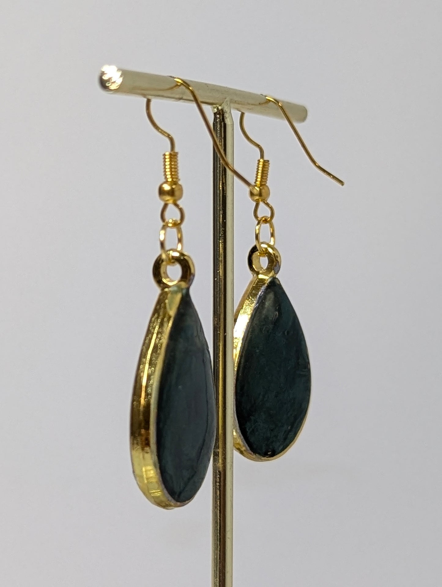 Green with Rhinestones Resin Earrings