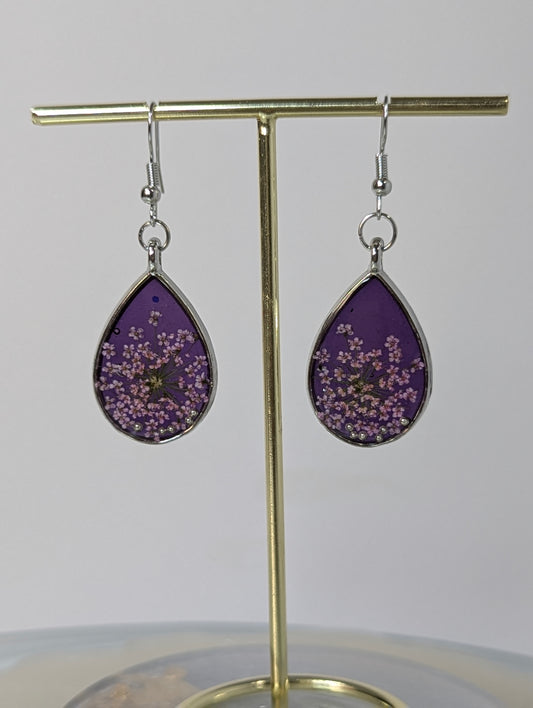 Lavender Flowers Resin Earrings -- Purple