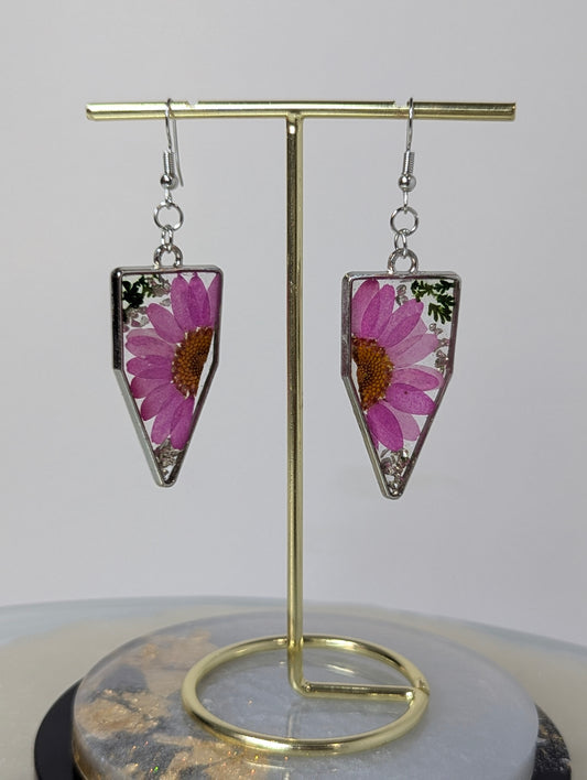 Pink Daisy Flowers Resin Earrings