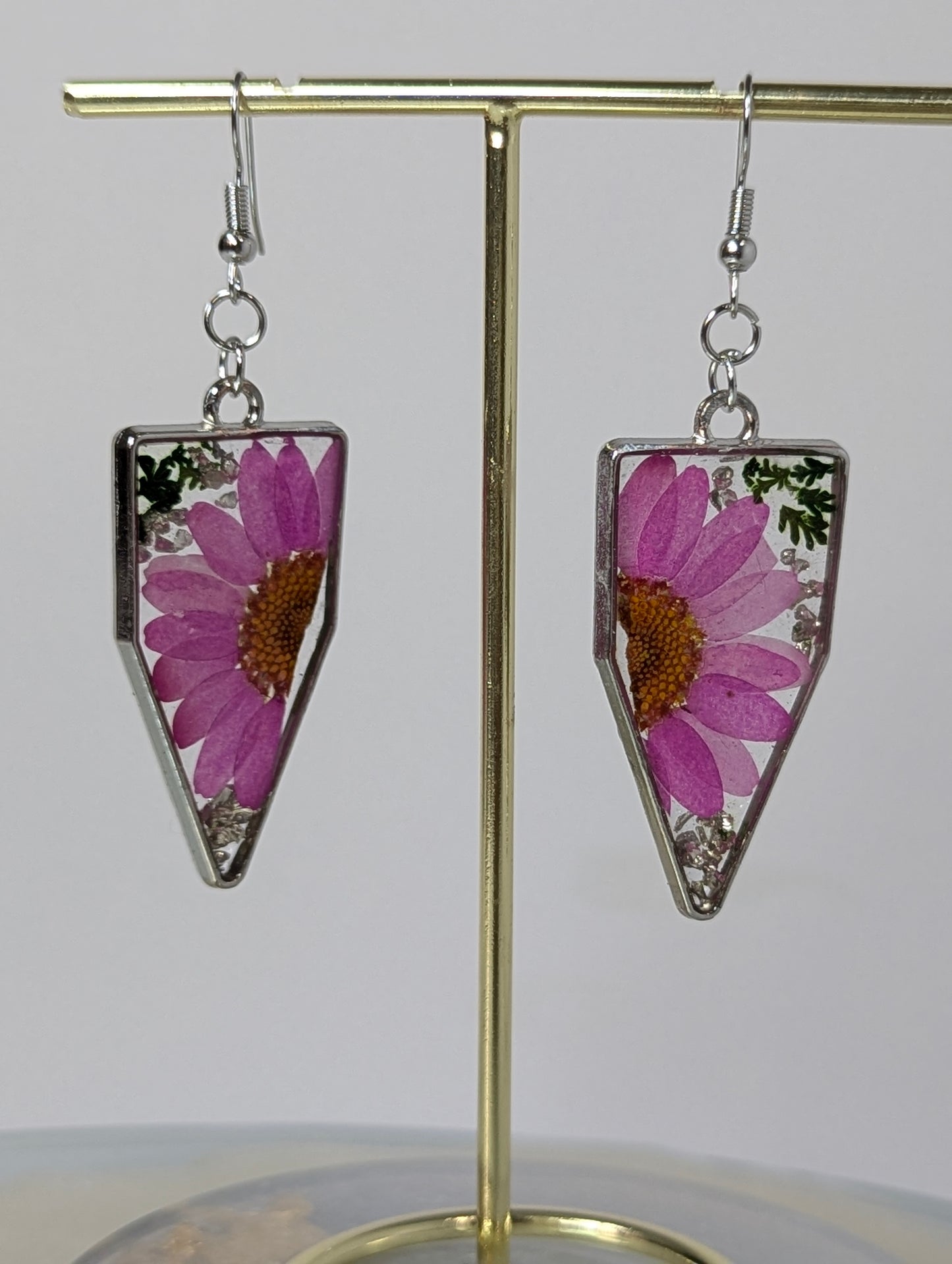 Pink Daisy Flowers Resin Earrings