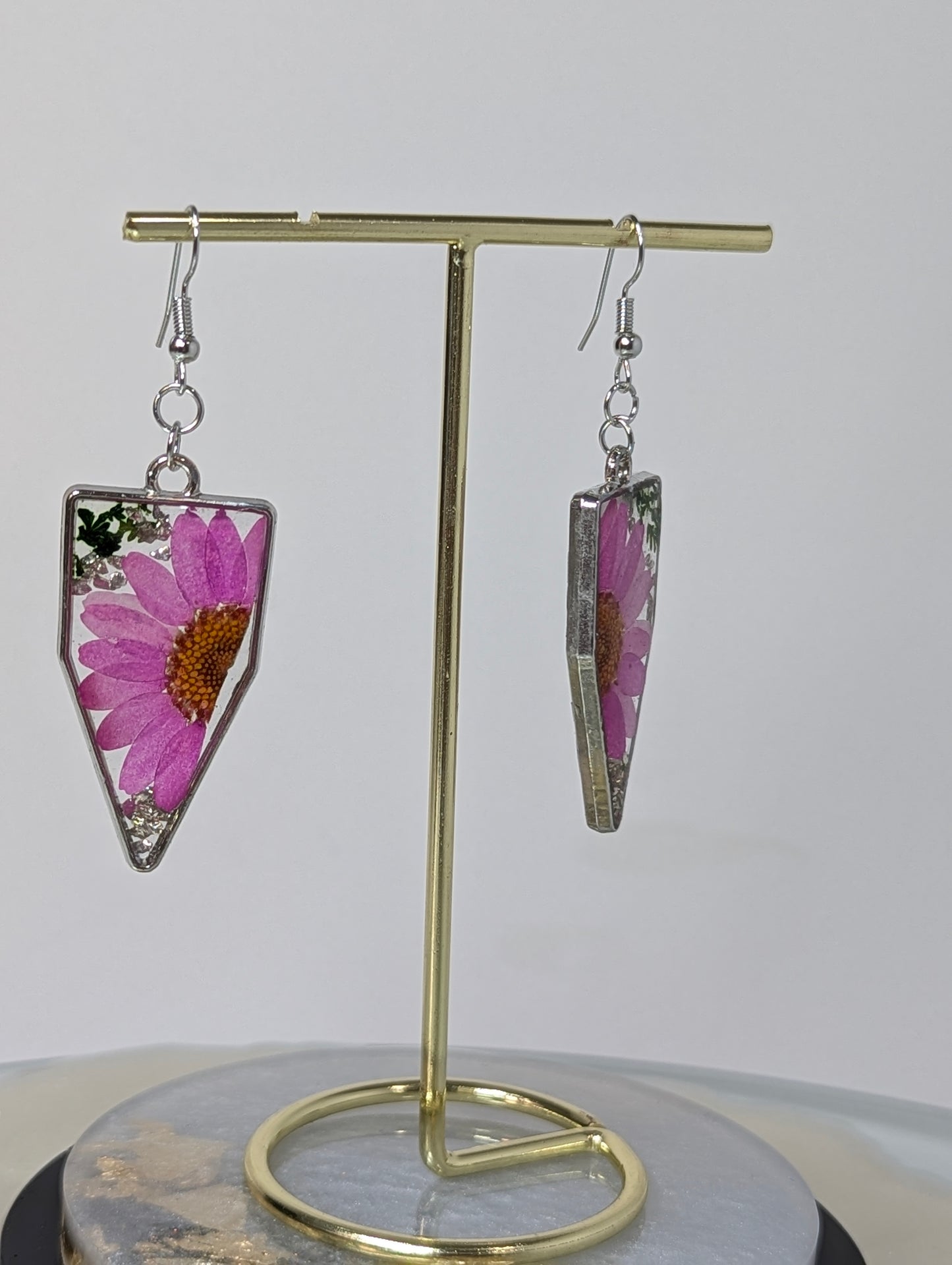 Pink Daisy Flowers Resin Earrings