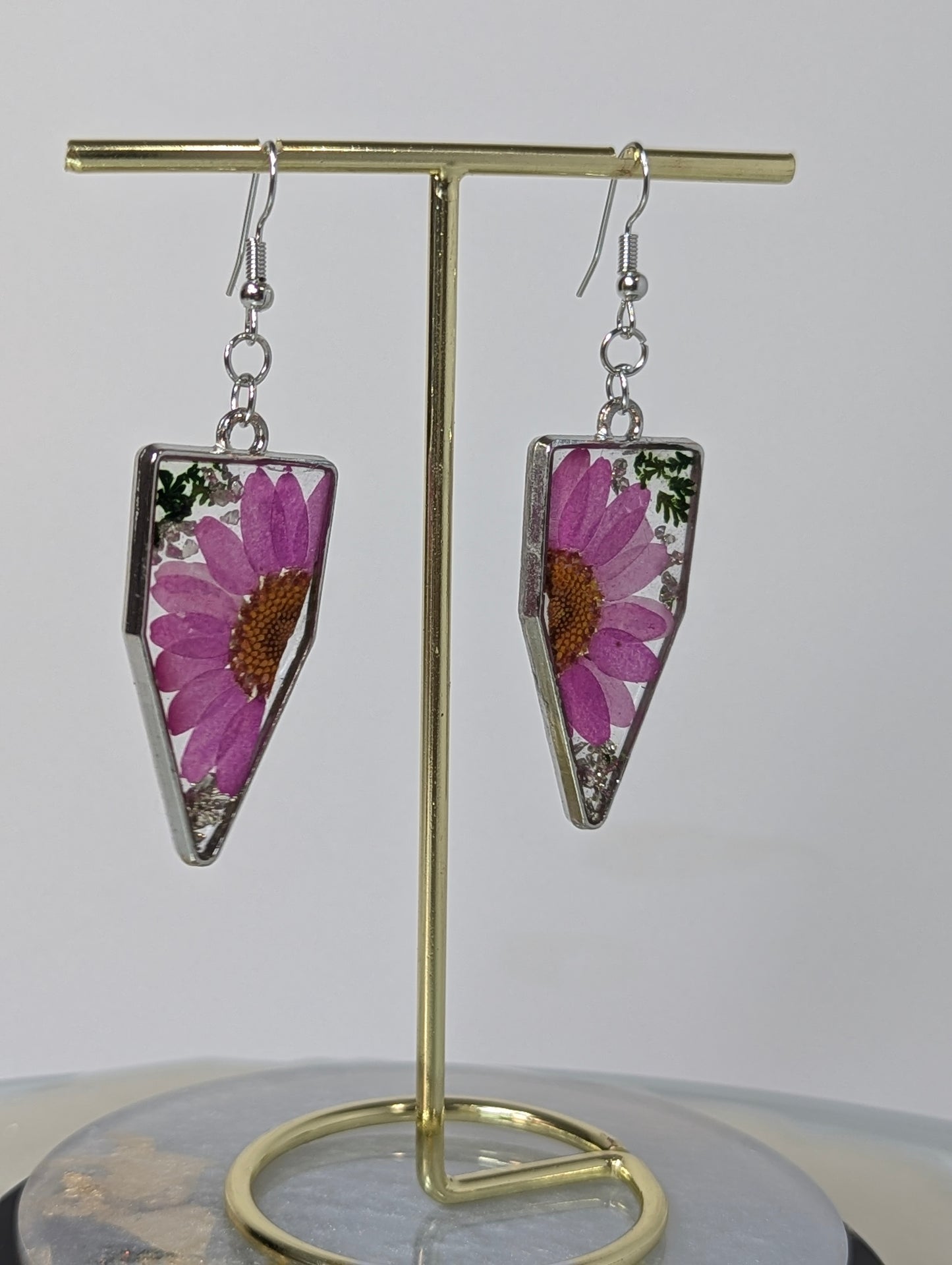 Pink Daisy Flowers Resin Earrings