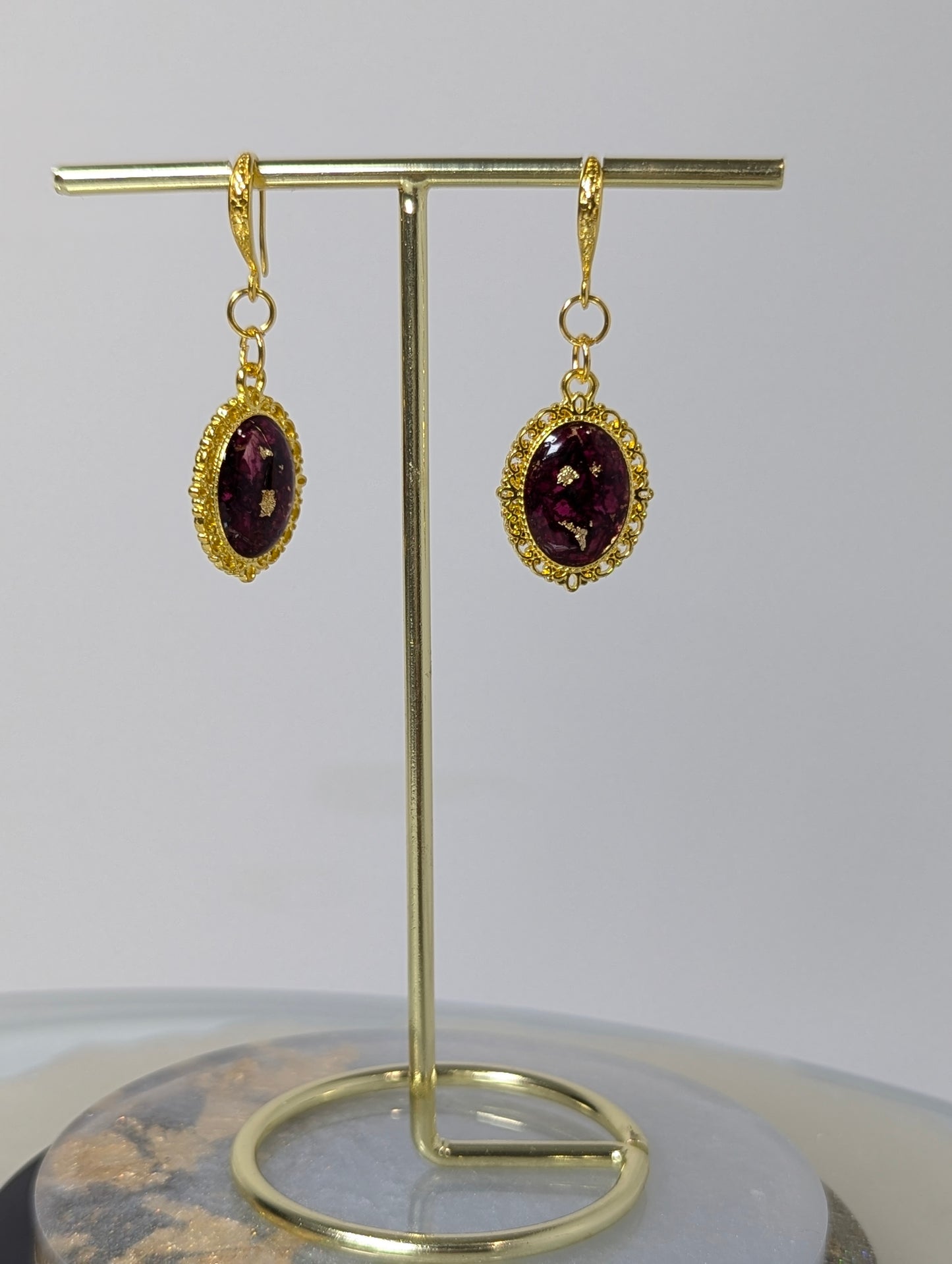Rose Petals with Gold Resin Earrings
