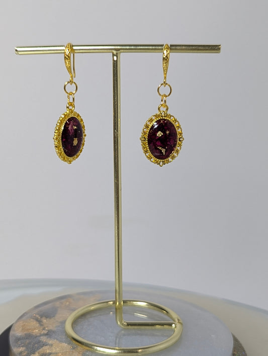Rose Petals with Gold Resin Earrings