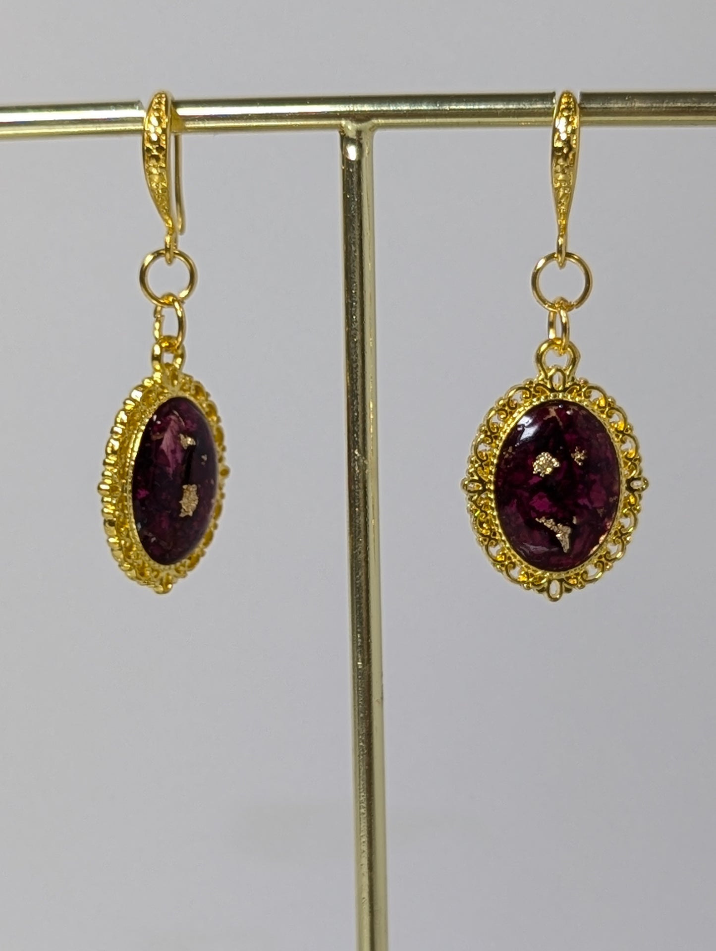 Rose Petals with Gold Resin Earrings