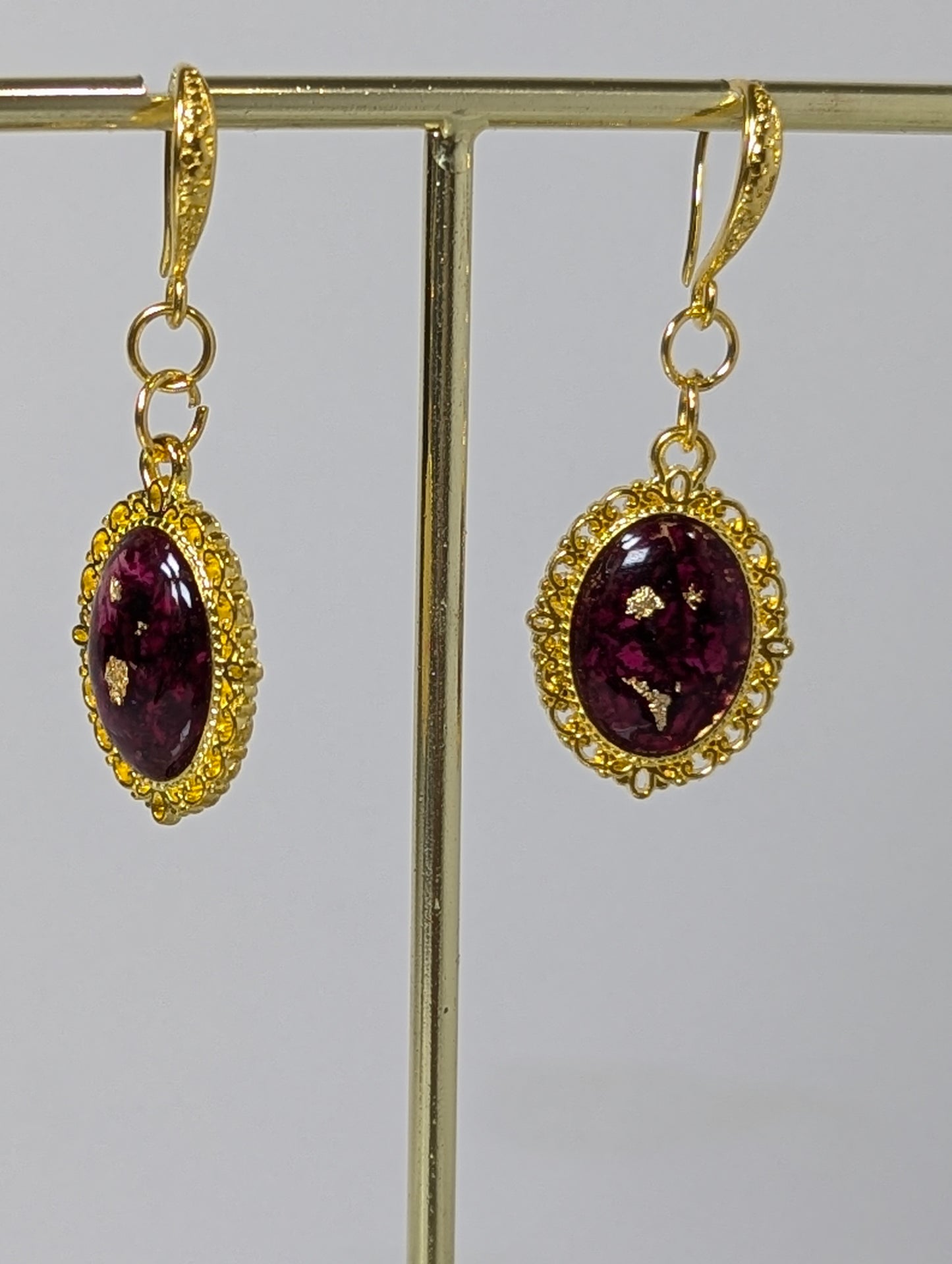 Rose Petals with Gold Resin Earrings