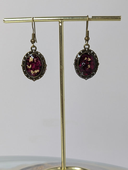 Bronze Resin Earrings with Rose Petals