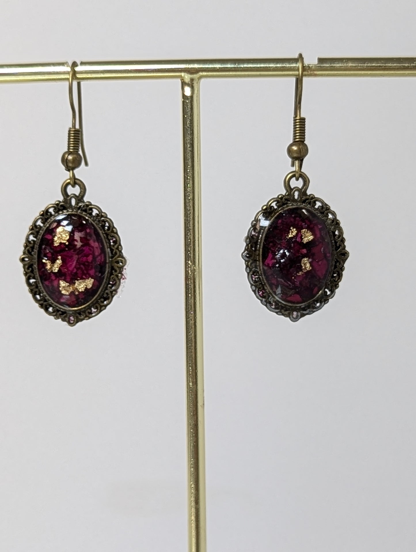 Bronze Resin Earrings with Rose Petals