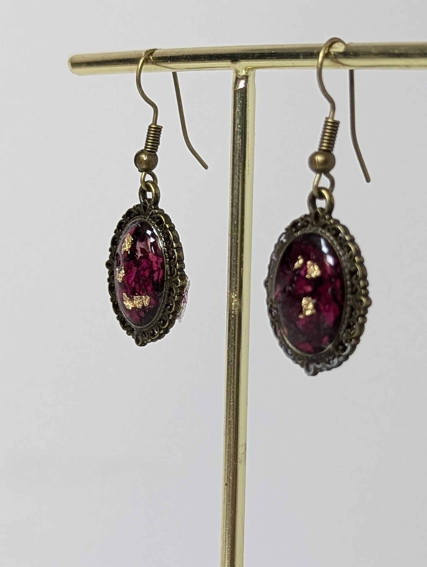 Bronze Resin Earrings with Rose Petals