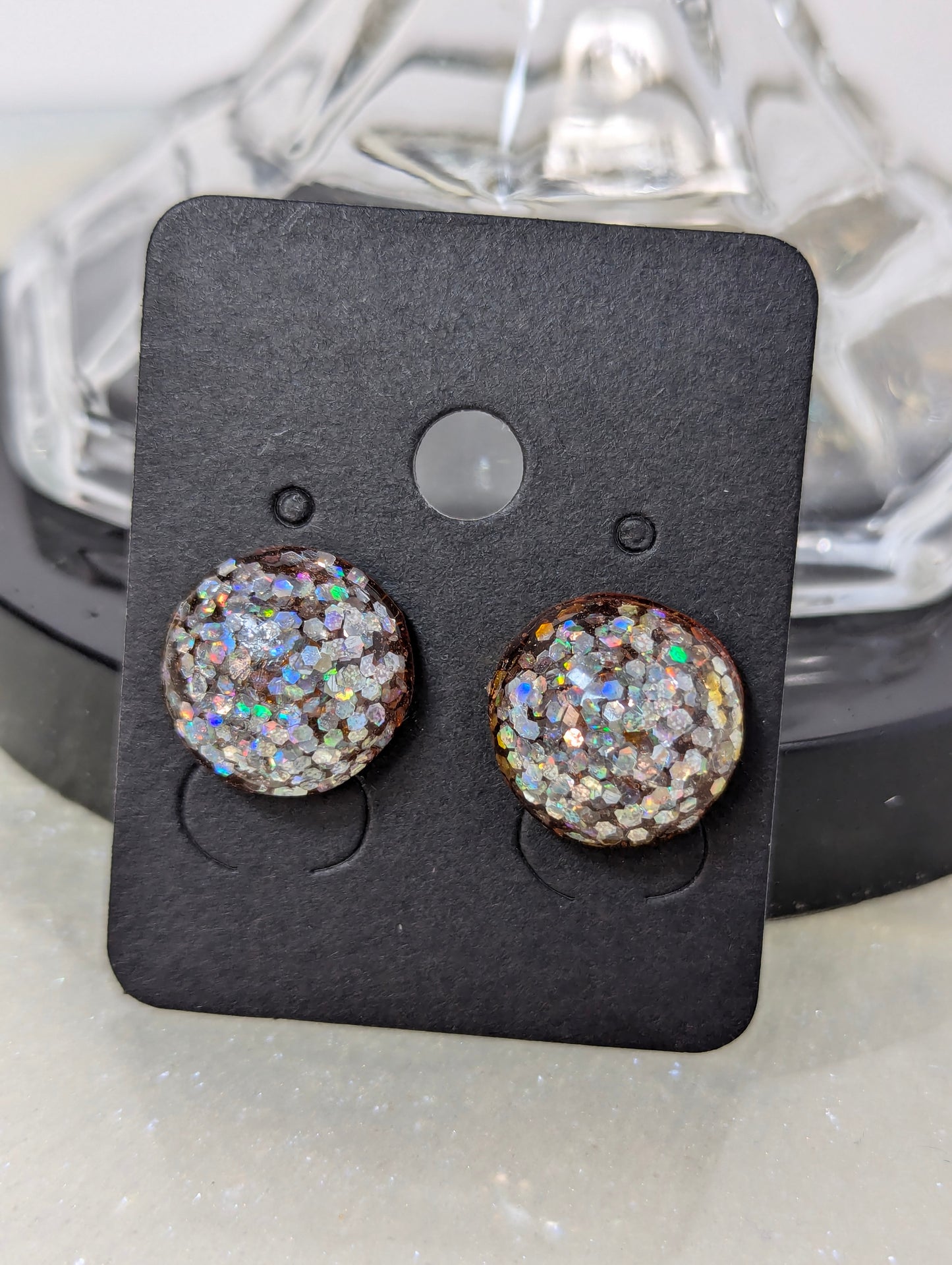 Champagne Stud Earrings with Glitter