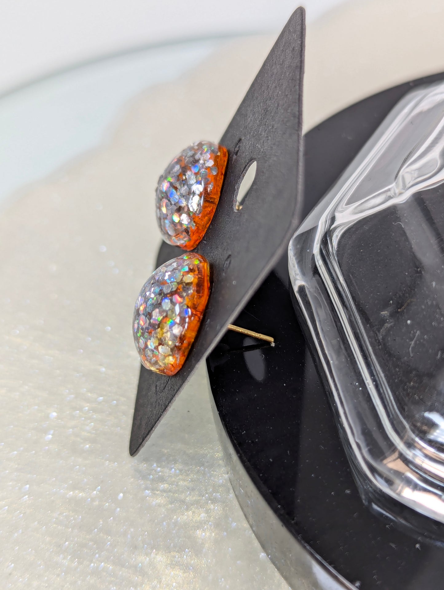 Champagne Stud Earrings with Glitter