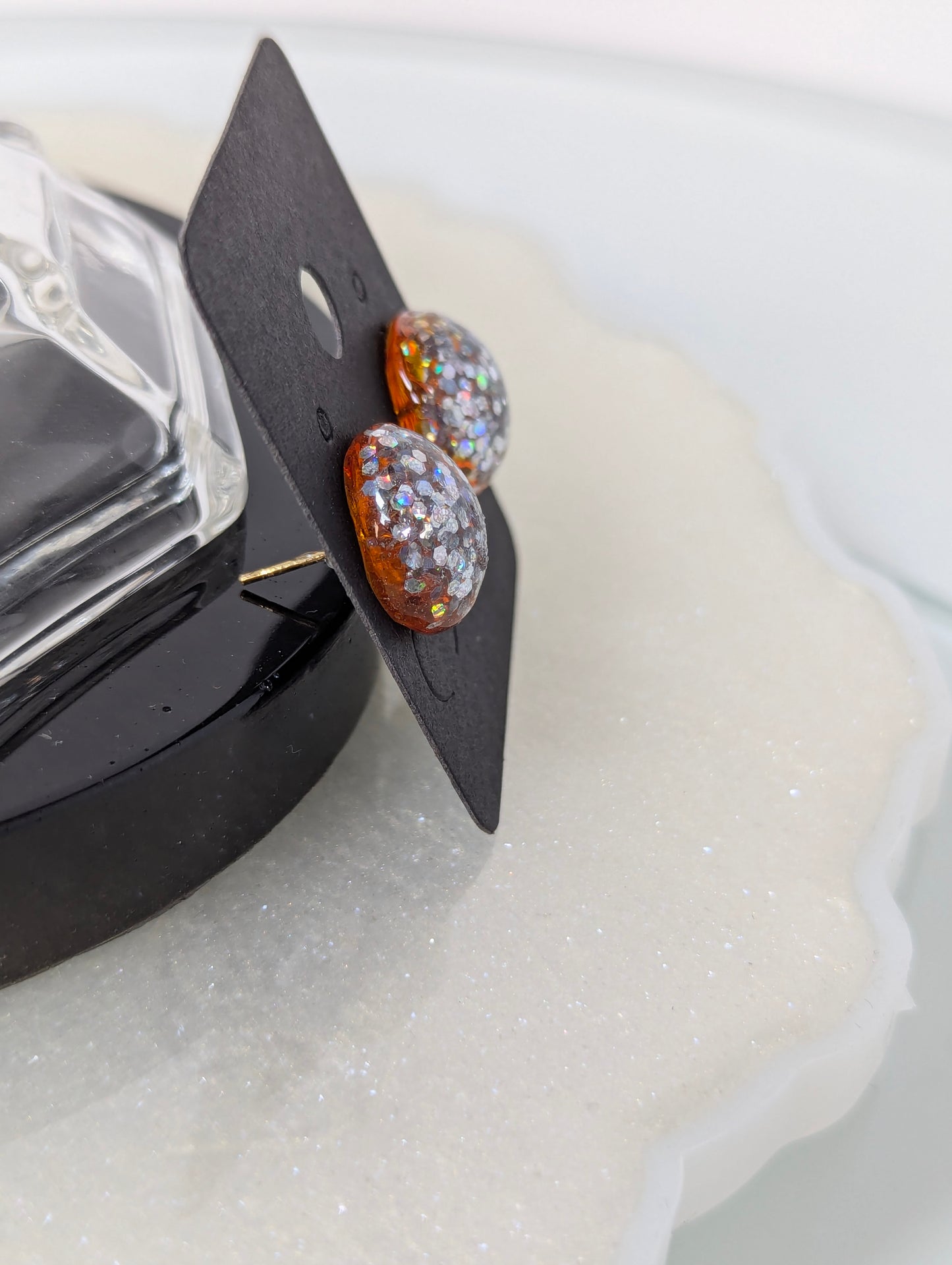 Champagne Stud Earrings with Glitter