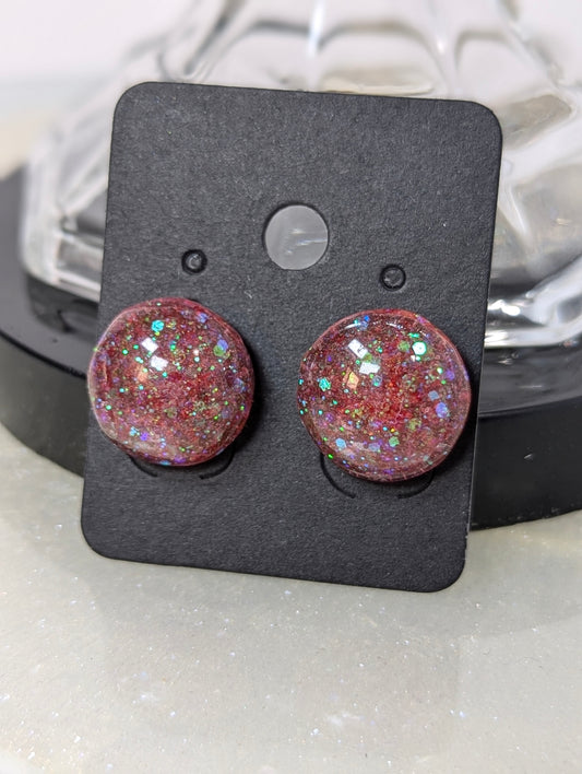 Pink Glitter Stud Earrings